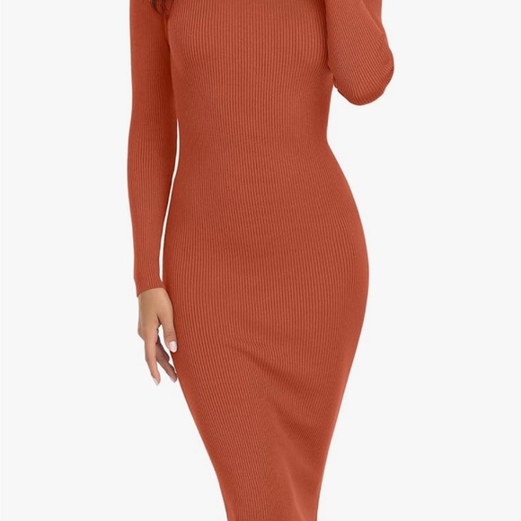 Orange Ribbed Knit Dress - Picture 9 of 9